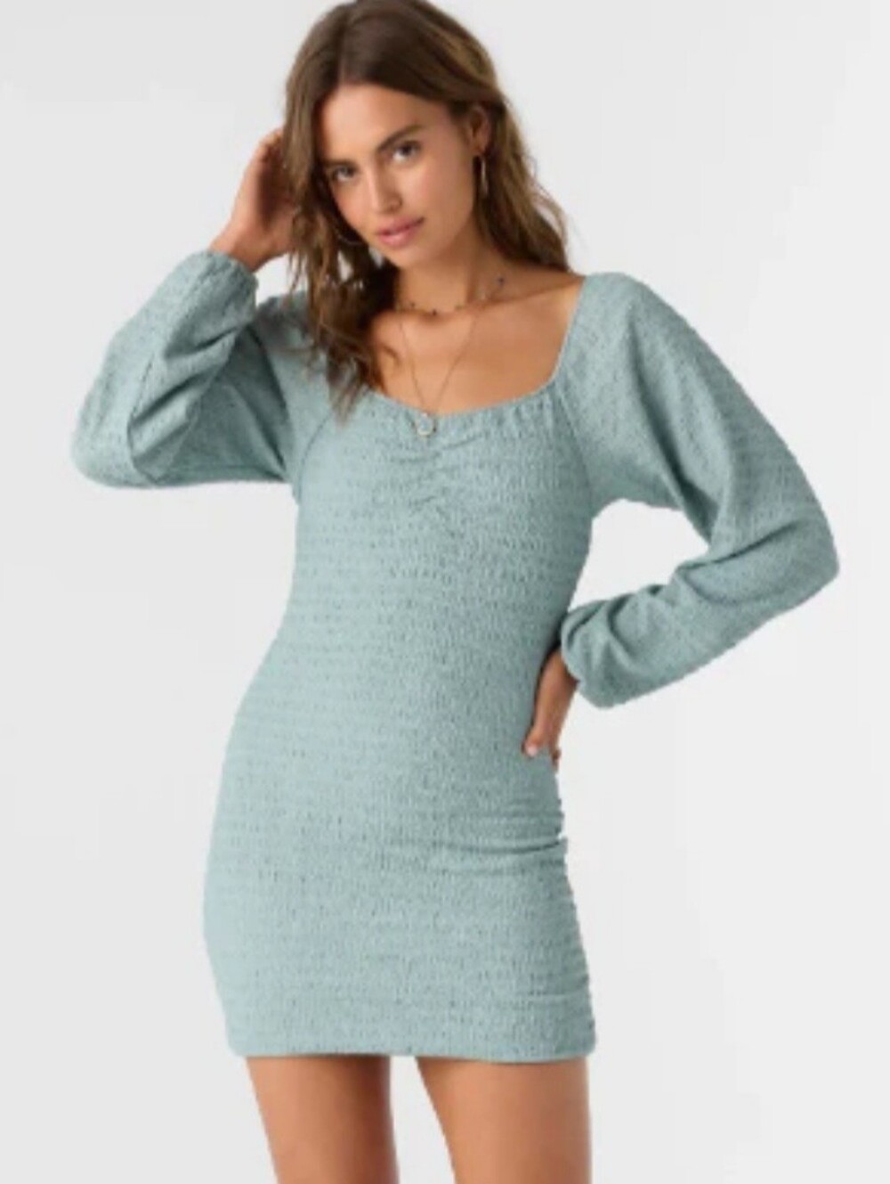 Square Neck Light Blue Bodycon Knit Dress Oneill M
